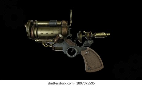 蒸気ポンク銃の3dレンダリング Whith顕微鏡 のイラスト素材