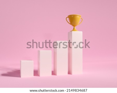 3D render step stair with gold trophy on top. target goal to success. 3d rendering illustration minimal style. reward winner champion. business column growth trend. 1st best prize. Zdjęcia stock © 