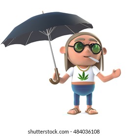 3d Render Of A Stoner Hippie Under An Umbrella