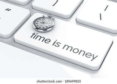 3d render of stopwatch on the computer keyboard. Business concept 