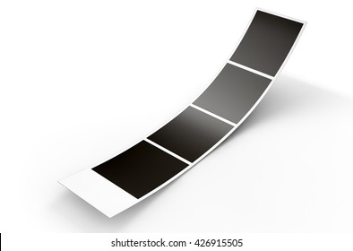 A 3D render of a strip of blank photos from an instant photo booth on an isolated white studio background