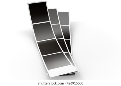 A 3D Render Of A Strip Of Blank Photos From An Instant Photo Booth On An Isolated White Studio Background