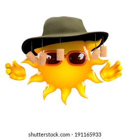 3d Render Of The Sun Wearing An Australian Cork Hat