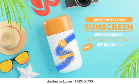 3d Render Of Sunscreen Cream For Mockup Branding