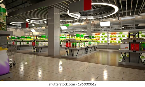 3d render of supermarket grocery store