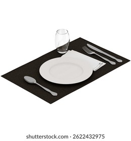 3d render table setting plate glass white background