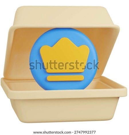 3D render of  Takeout Container with  crown  icon 