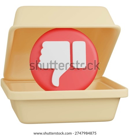 3D render of  Takeout Container with  dislike   icon 