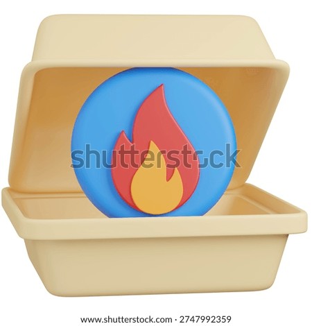 3D render of  Takeout Container with   fire  icon 