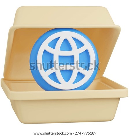 3D render of  Takeout Container with global  online    icon 