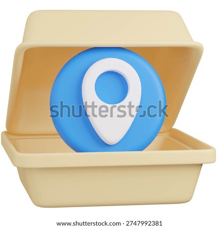 3D render of  Takeout Container with  location  pin   icon 