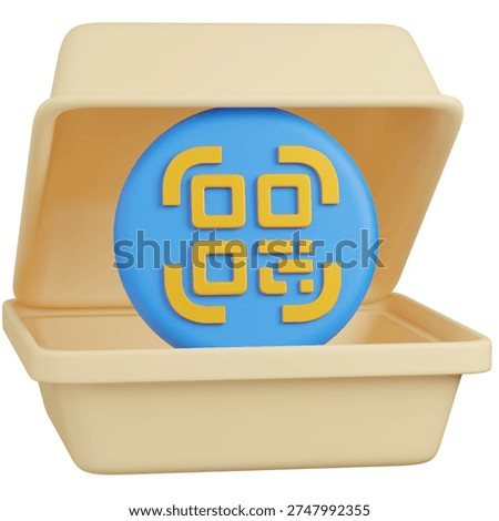 3D render of  Takeout Container with  qr code  icon 