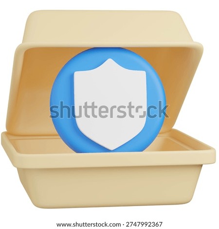 3D render of  Takeout Container with  shield  icon 