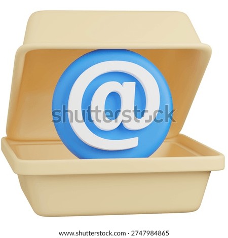 3D render of  Takeout Container with  at   sign   icon 