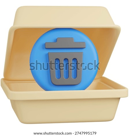 3D render of  Takeout Container with  trash bin  icon 