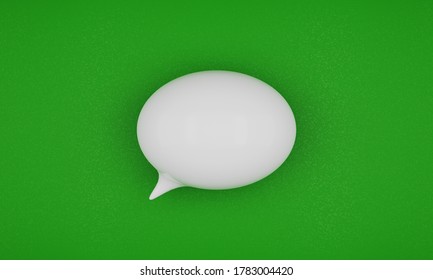 3D Render Talk Bubble Isolated Over A Green Background. Inflated White Talk Space