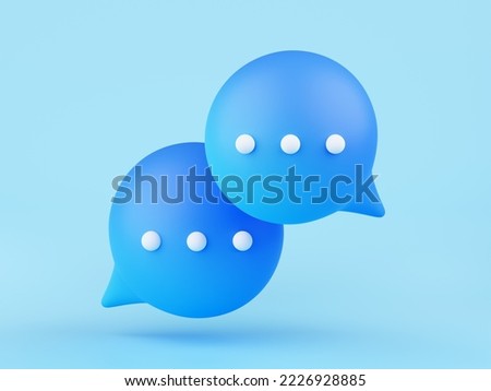 3d render talk, chat bubbles, comment or communicate icon. Isolated speech dialogue balloons, round message clouds or boxes icon for app on blue background, Illustration in cartoon. 3D Illustration