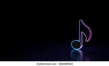 3d Render Techno Neon Purple Blue Glowing Outline Wireframe Symbol Of Musical Note With Flag Isolated On Black Background With Glossy Reflection On Floor