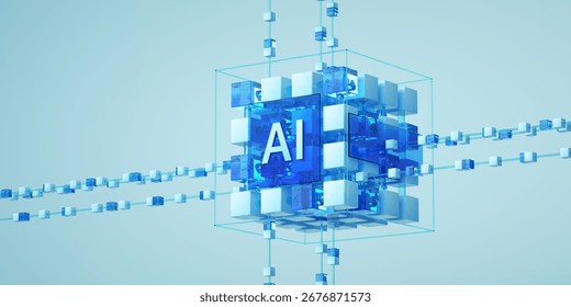 3d render of technology, blockchain, data transfer, database, business, finance, LLM, large language model, SLM, small language model concept