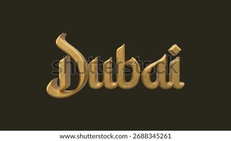 3D Render Text “Dubai” – Golden Arabic Typography on Black Background