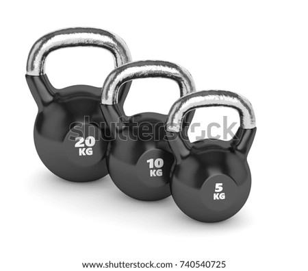 3d render of three kettlebells isolated on white background