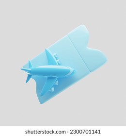 3d render ticket with flight plane icon. 3d rendering illustration