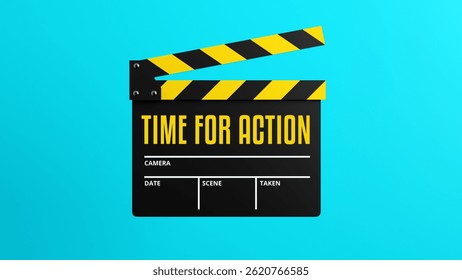 3d render. Time for action text message on clapperboard.