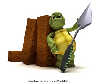 3D render of a Tortoise with bricks and cement trowl