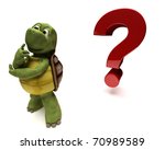 3D render of a Tortoise Caricature thinking by a question mark