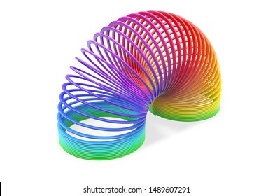 3D Render Of Toy Plastic Colorful Rainbow Spiral Spring