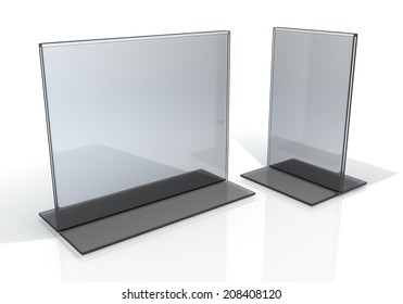 3D Render Transparent Acrylic Table Stand Menu Holder Display In Isolated Background With Work Paths, Clipping Paths Included 