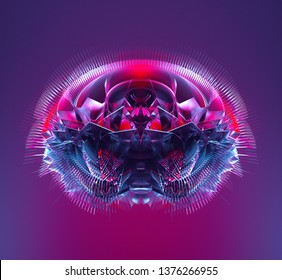 3d Render Of Turbo Aircraft Engine Inside With Purple And Red Radial Gradient On The Back