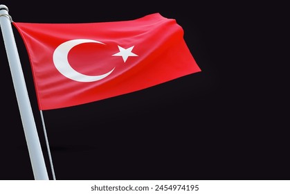 3D Render Turkey flag on a black background.