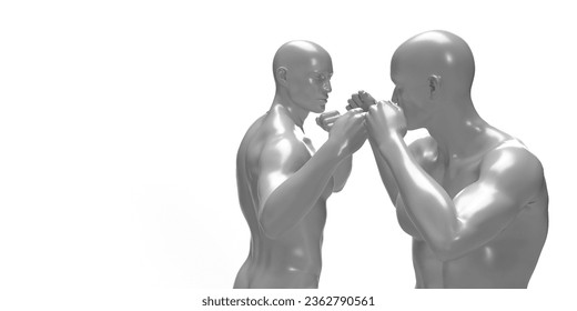 3d render of two boxing shirtless men on white background. . 3D Illustration