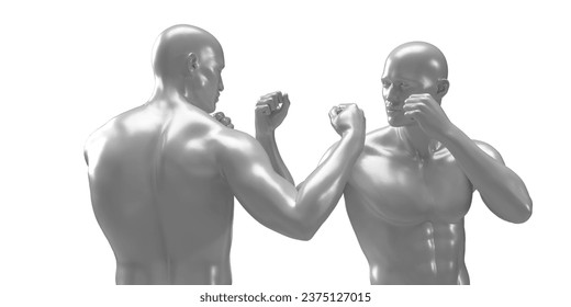3d render of two boxing shirtless men on white background. . 3D Illustration