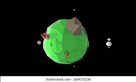 3d Render. Two Cartoony Planets Orbitting Their Common Center Of Mass, Gravitating And Interacting But Not Colliding.