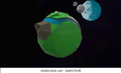 3d Render. Two Cartoony Planets Orbitting Their Common Center Of Mass, Gravitating And Interacting But Not Colliding.