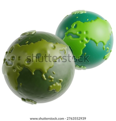 3D Render of Two Earth Globes Showing Continents on