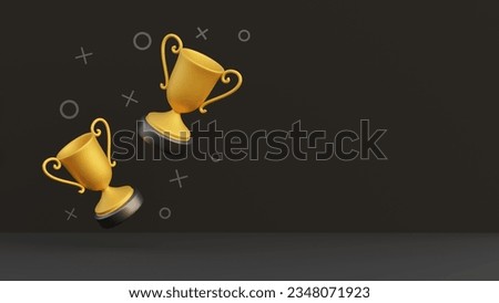 3d render of two golden trophy isolated on gray background, illustration for championship contest winner list banner