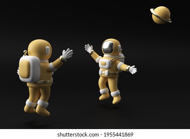 3d Render Two Happy Astronaut Jumping 3d illustration Design.