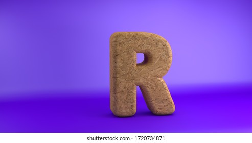 3D Render Type. Wooden font. Letter R