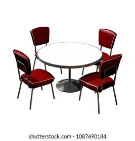 3d Render Of A Typical 1950s Diner Table And Chairs Arrangement Isolated On White Background