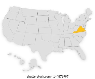 3d Render of the United States Highlighting Virginia
