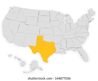 3d Render of the United States Highlighting Texas