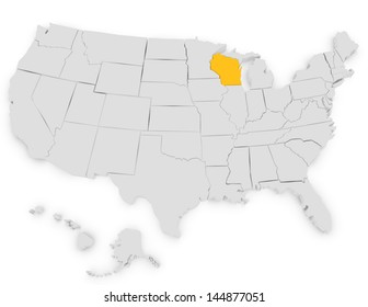 3d Render of the United States Highlighting Wisconsin