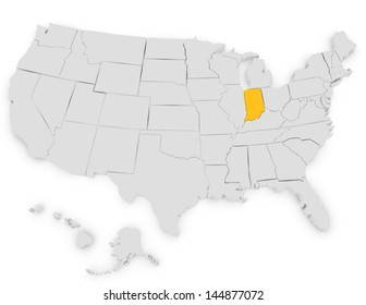 3d Render of the United States Highlighting Indiana