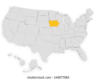 3d Render of the United States Highlighting Iowa