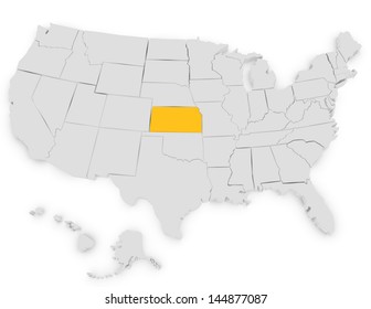 3d Render of the United States Highlighting Kansas