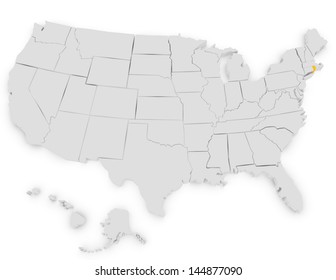 3d Render of the United States Highlighting Rhode Island