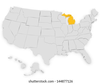 3d Render of the United States Highlighting Michigan